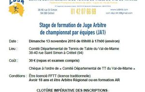 Formation de Juge Arbitre, dimanche 13/11/16 à Créteil