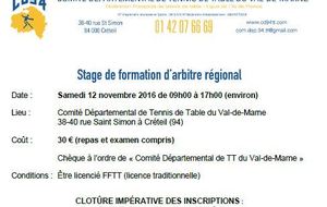 Formation d'Arbitre Régional, samedi 12/11/16 à Créteil