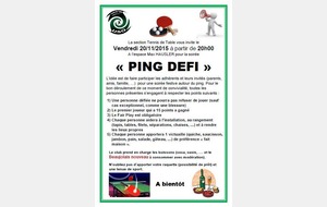 Invitation au Ping  DEFI  le vendredi 20/11/2015
