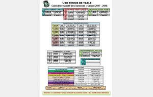Calendrier des compétitions 2017-2018