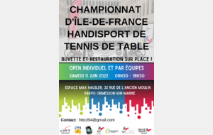 Open IDF Handisport de Tennis de Table le 11 Juin 2022