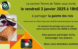 Invitation  a la galette des roi et tournoi Interne du vendredi 3/01/2025 à 18h00