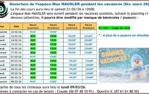 Ouverture pendant les vacances février - mars 2026