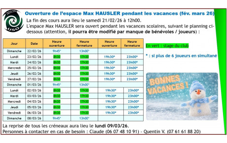 Ouverture pendant les vacances février - mars 2026